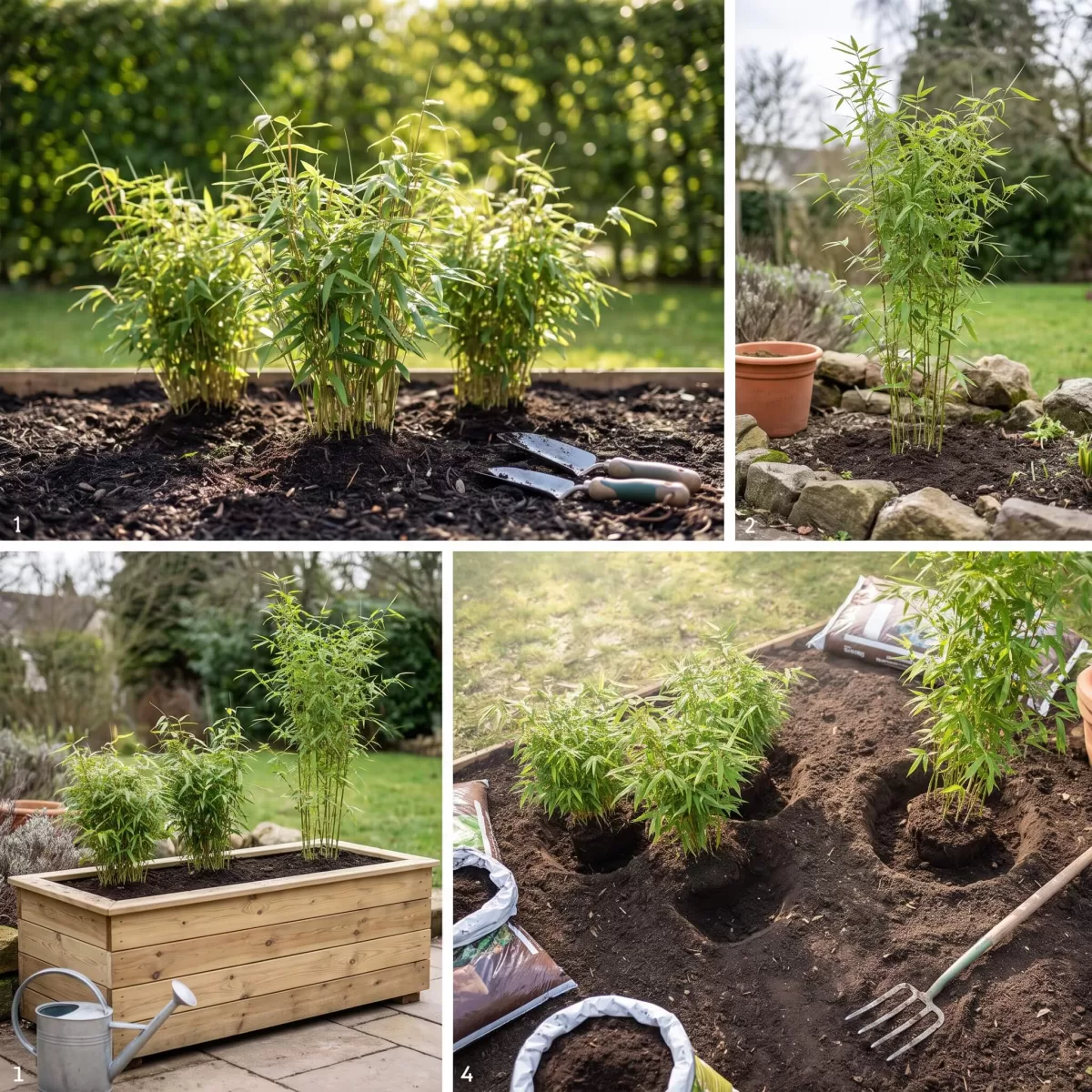 bambus dreier einzelpflanzen aktionspaket frisch gepflanzt im Gartenbeet
