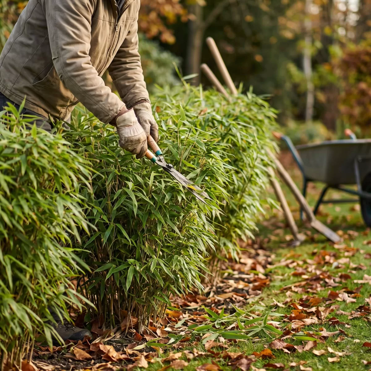 Bambus Halme im Herbst Garten Pflege Schnitt