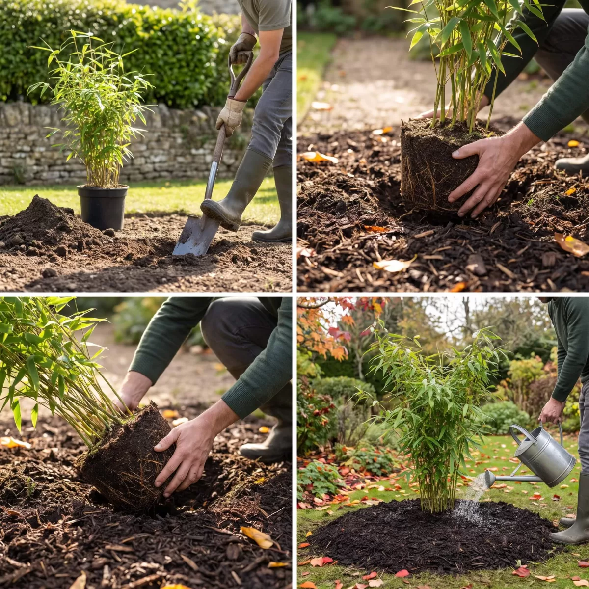 Bambus im September pflanzen mit Mulchschicht im Garten