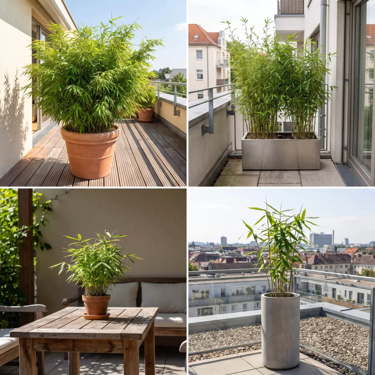 Bambus kübel balkon sorten im Vergleich, verschiedene Kübeltiefen und Pflanzengrößen