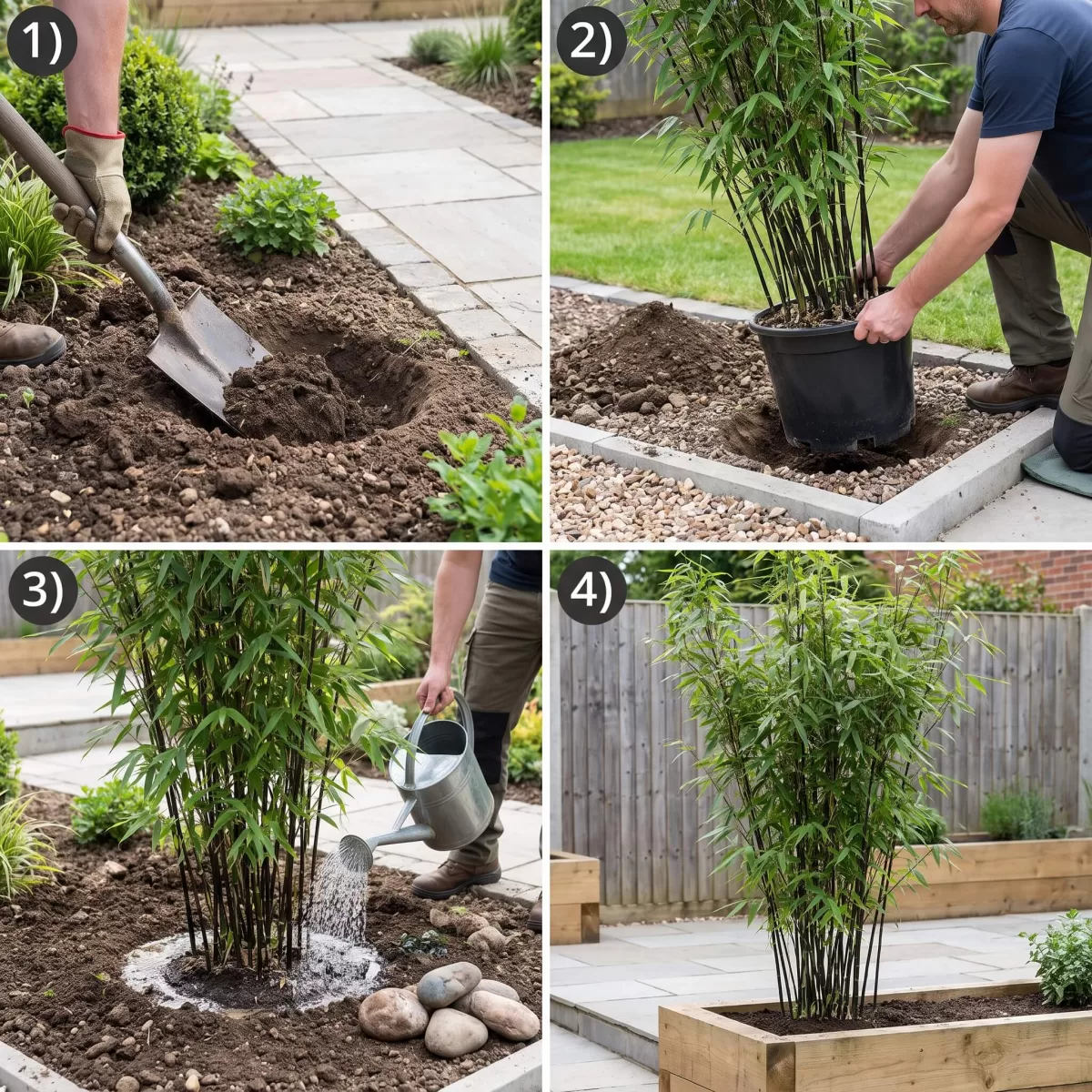 Bambus pflanzen Schritt für Schritt im Garten, Pflanzloch
