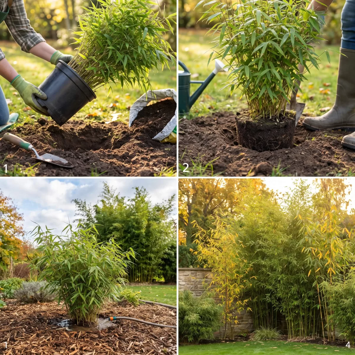 Bambus pflanzen spätsommer herbst, Garten mit üppigem Bambus