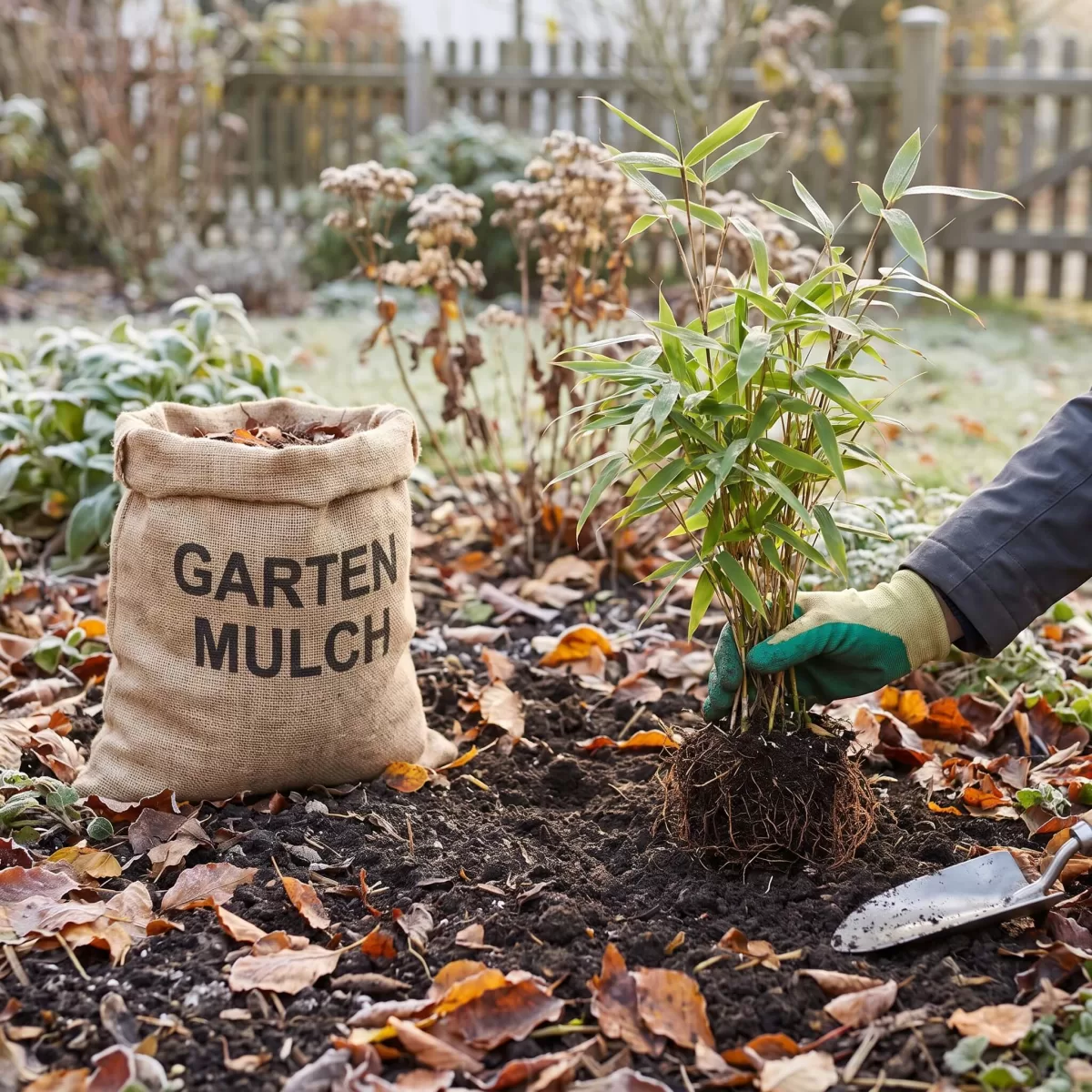 Bambus Winterschutz Mulch Garten Herbst Frost