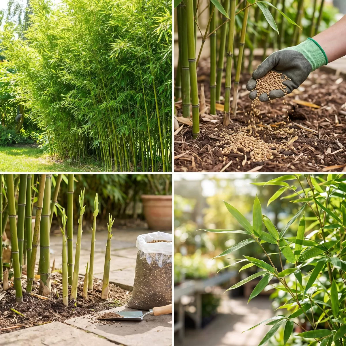 Bambushecke Garten Sichtschutz dicht grüne Halme Frühling