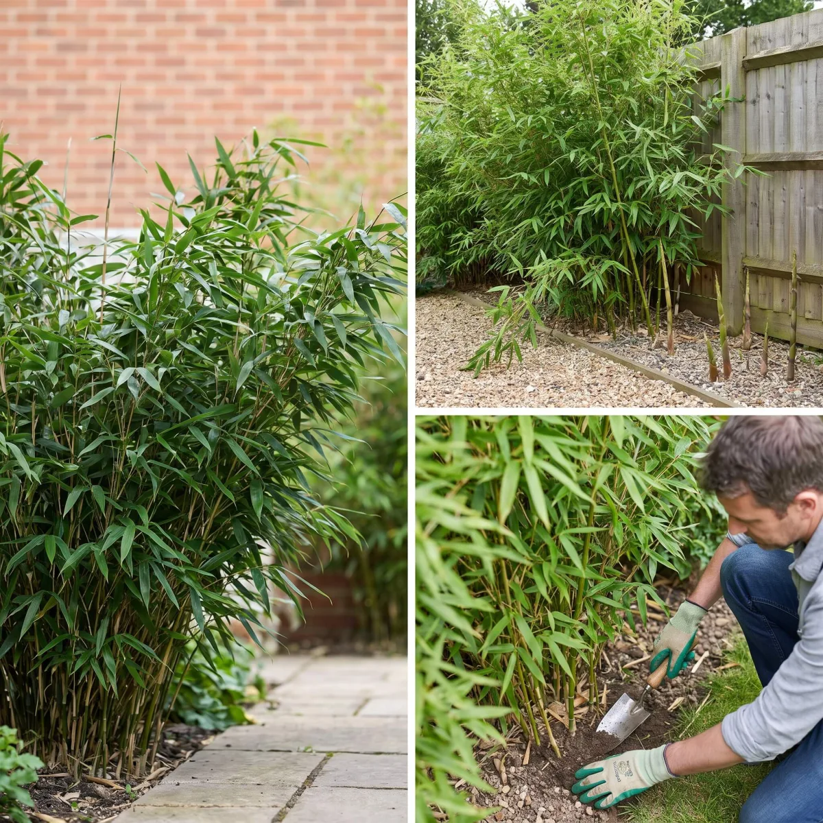 Bambushecke im Garten mit dichtem grünen Laub und elegantem Wuchs