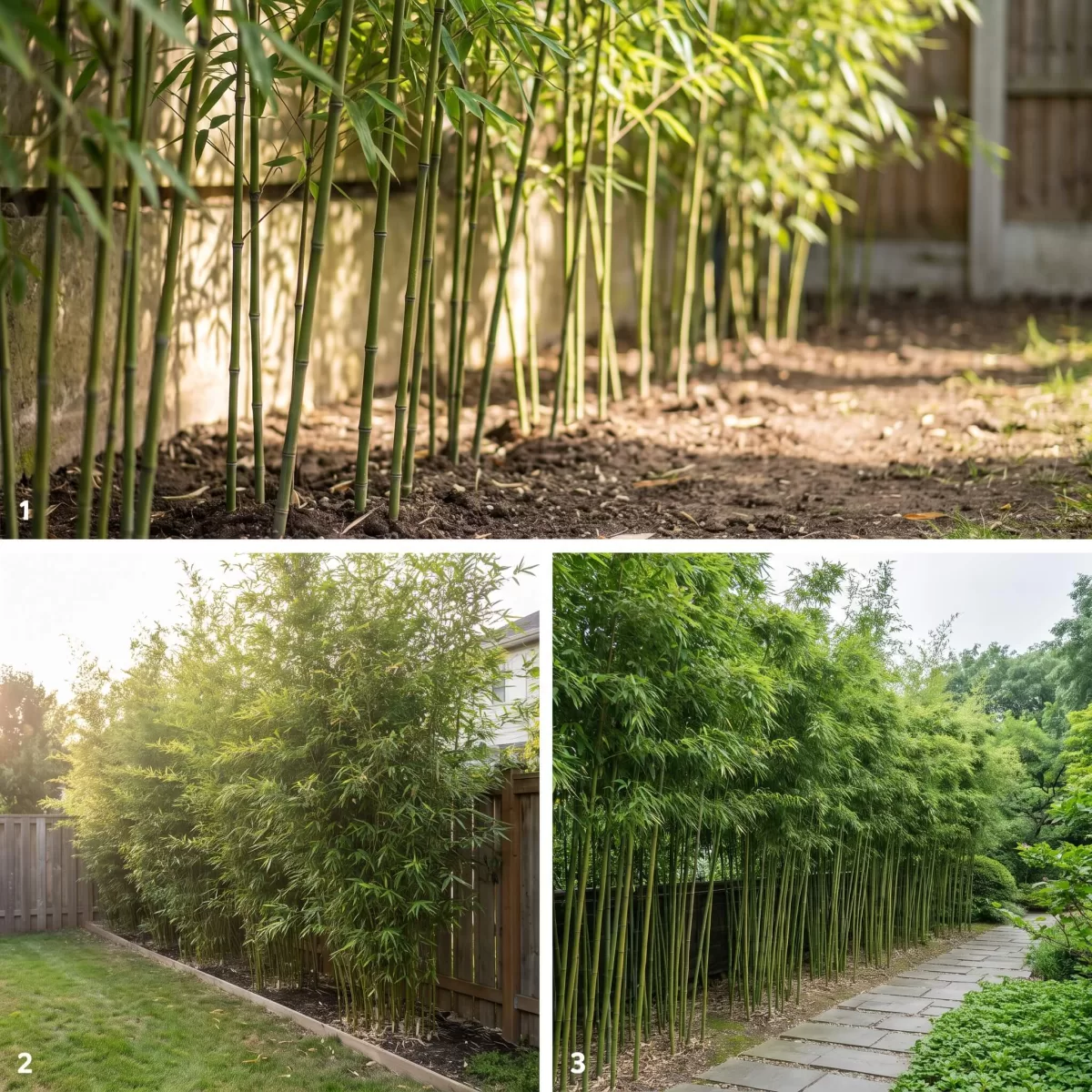 Bambushecke im Garten mit gleichmäßigem Pflanzabstand