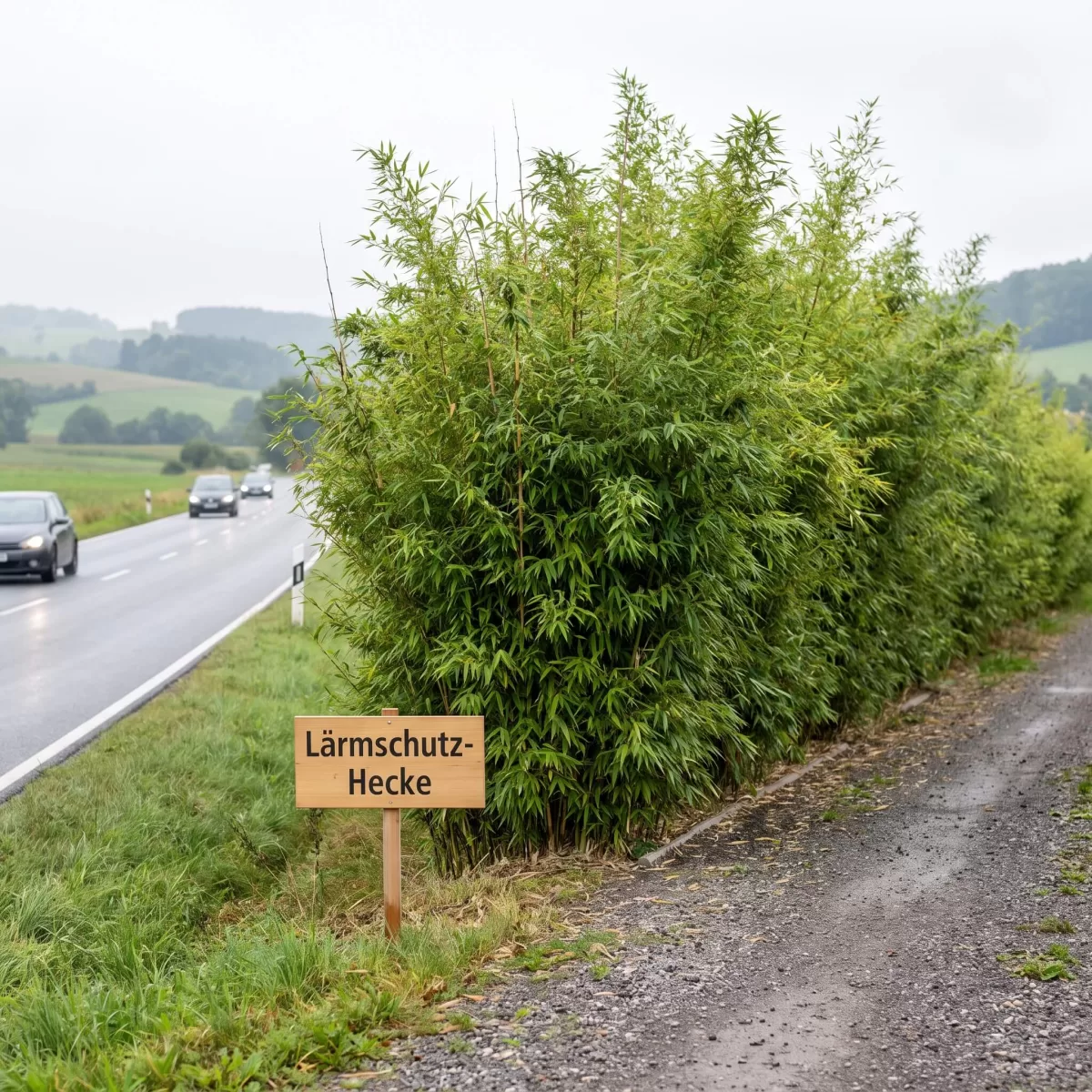 Dichte Bambushecke Schallschutz neben Straße gepflanzt