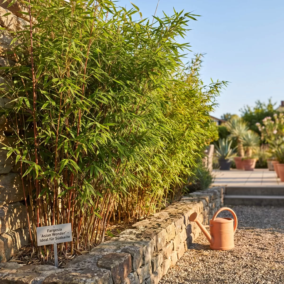 Fargesia Asian Wonder als Sichtschutzhecke an sonniger Südseite Garten