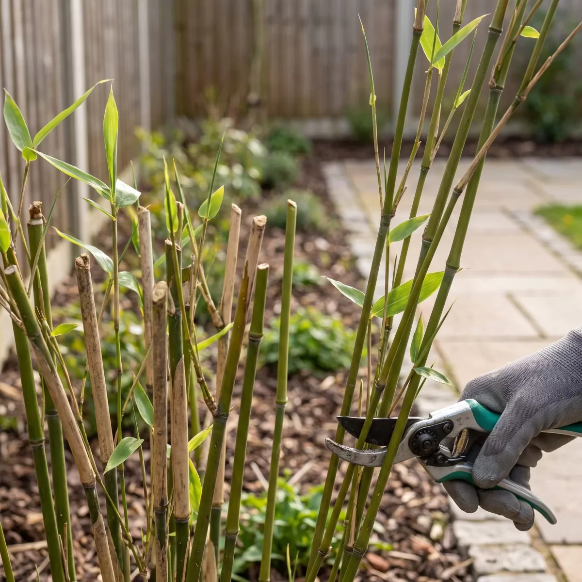 Fargesia Robusta Campbell Bambushecke nach Schnitt im Garten