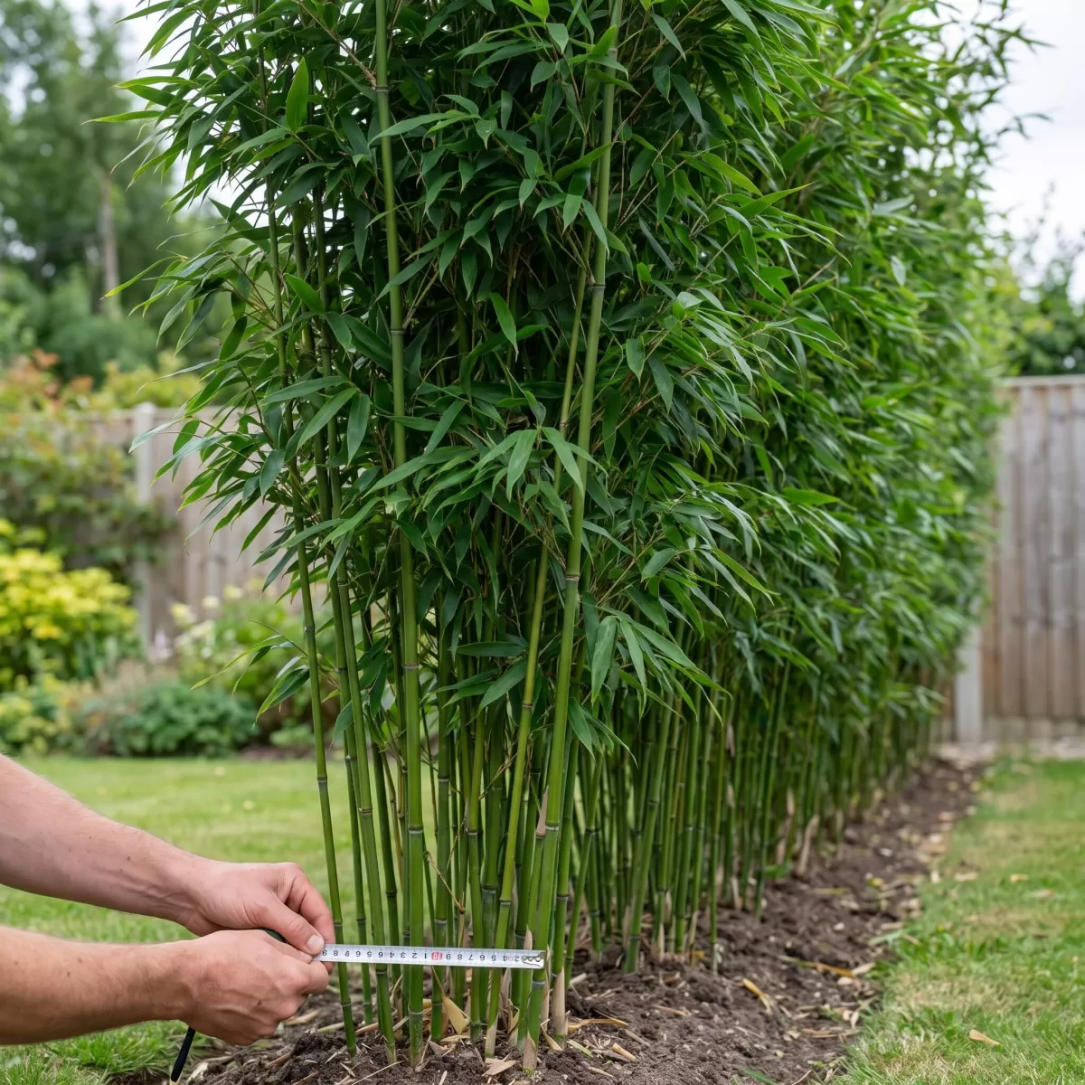 Fargesia robusta Campbell als dichte Bambushecke im Reihenpflanzung