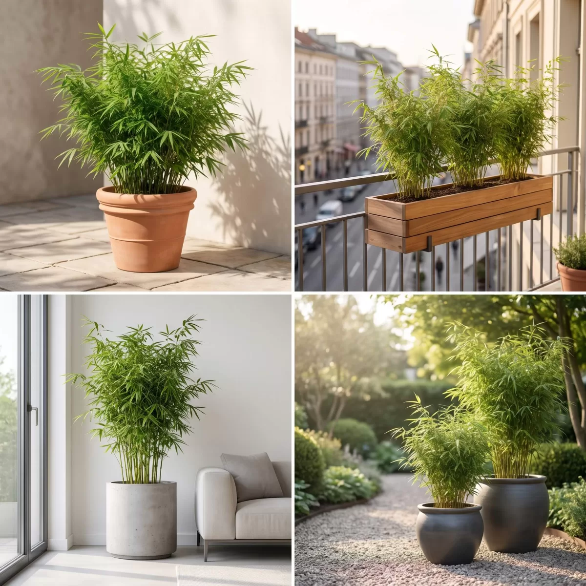 Fargesia Robusta Campbell im großen Terrassenkübel, üppig grün