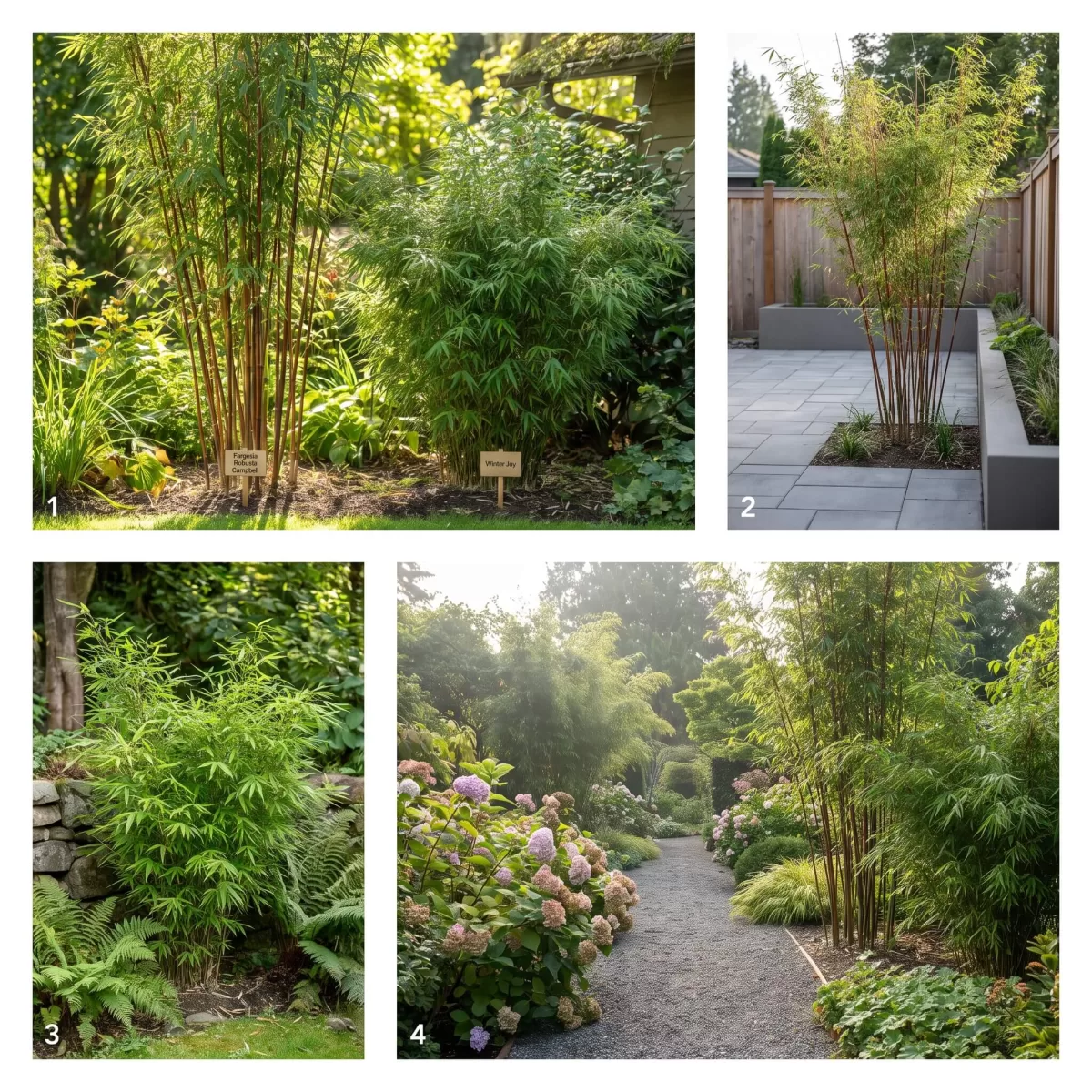 Fargesia robusta Campbell und Winter Joy im Gartenvergleich nebeneinander