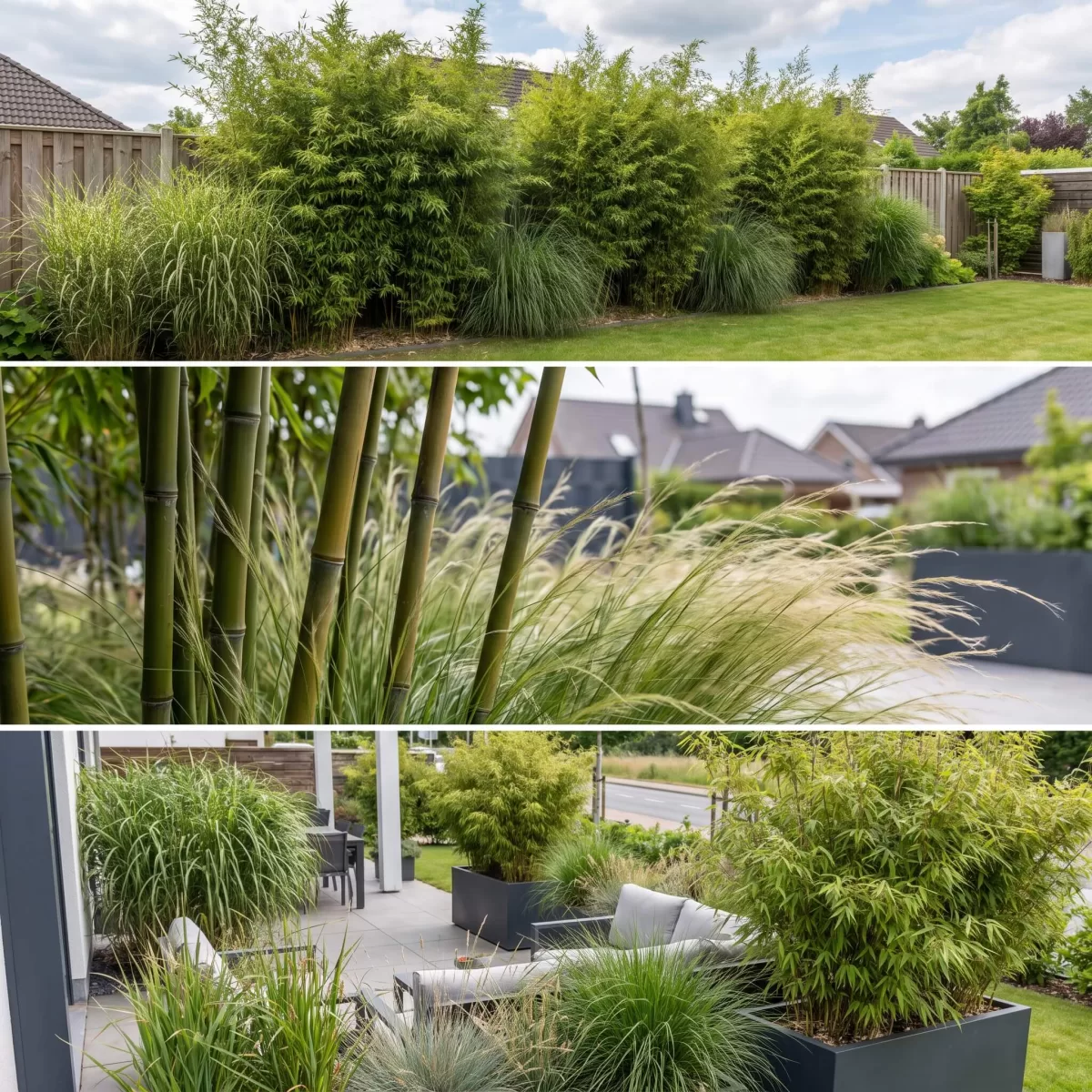 Kombination Bambus und Gräser Garten Design Lärmschutz