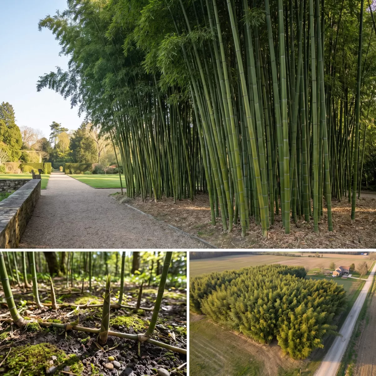Riesenbambus Phyllostachys Fläche mit Ausläufern im Frühling, Bodenschicht