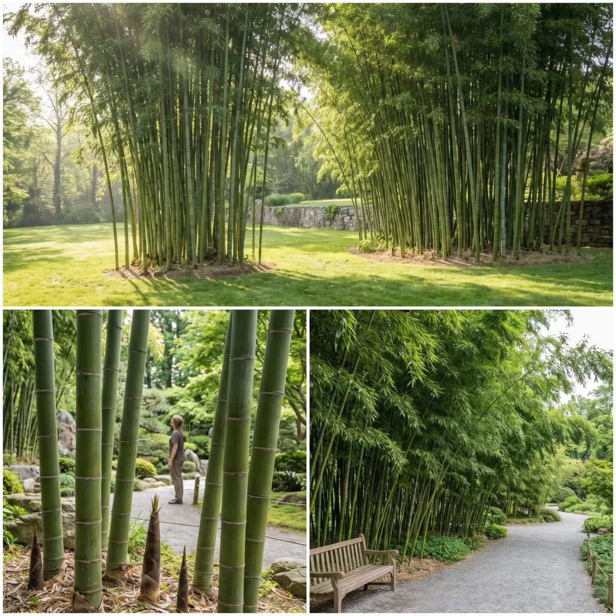 Riesenbambus Phyllostachys wächst in großem Garten, imposante Halme